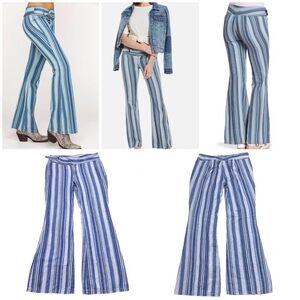 We the Free Free People Indigo Haze Stripe Flared Jeans Bell Bottoms Size 30
